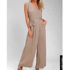 Lulus HYFVE Taupe Wide Leg Belted Wrap Jumpsuit